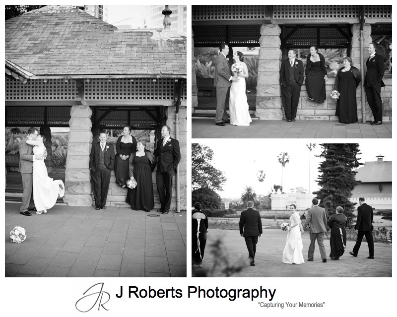 B&W photos of bridal party in the Royal Botanic Gardens Sydney - wedding photography sydney